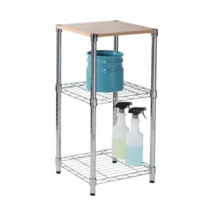 3-Tier Adjustable Shelving Unit - Chrome and Wood