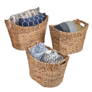 Natural Decorative Water Hyacinth Large Nesting Baskets (Set of 3)